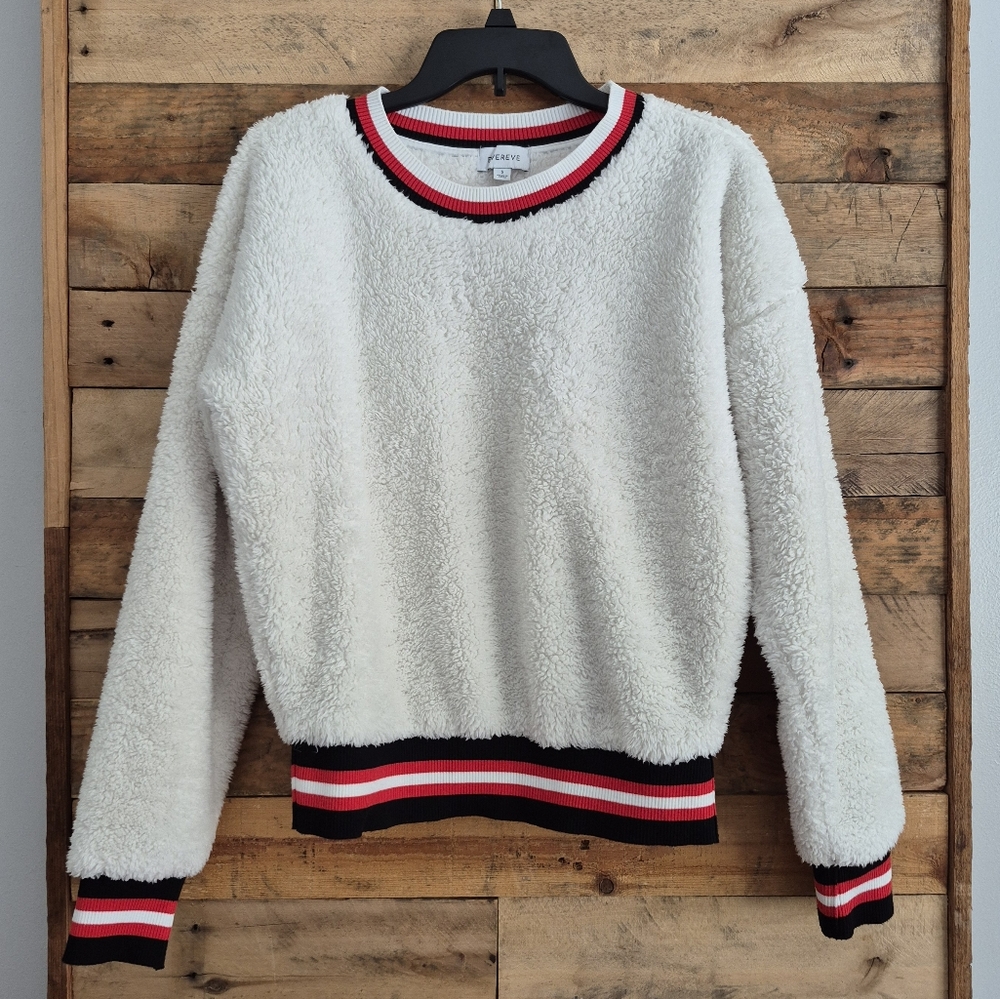 Evereve Kodi Sherpa Varsity Style Pullover Sweater Sz S